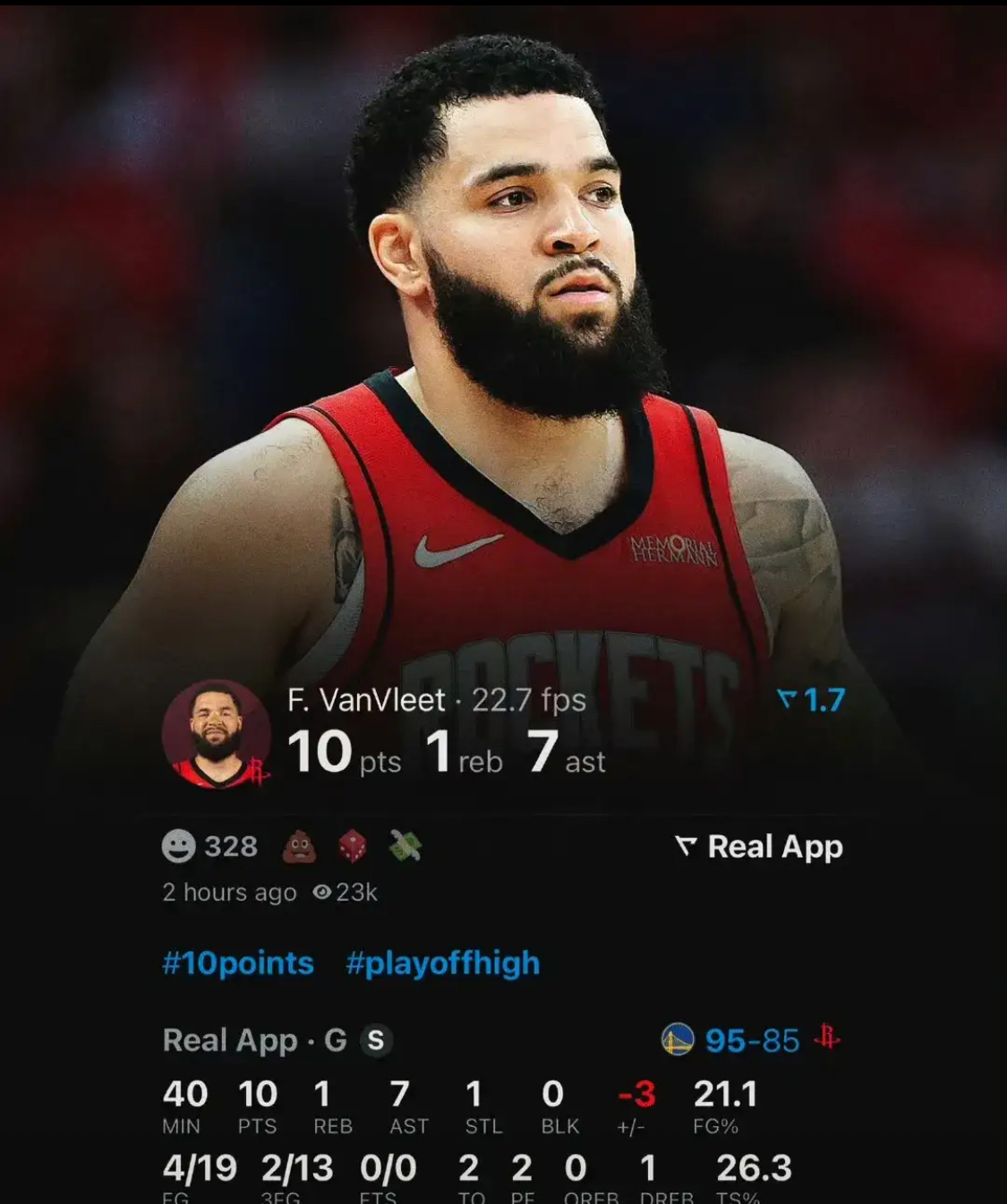 猛龙力克山猫，范弗利特砍下高效19分